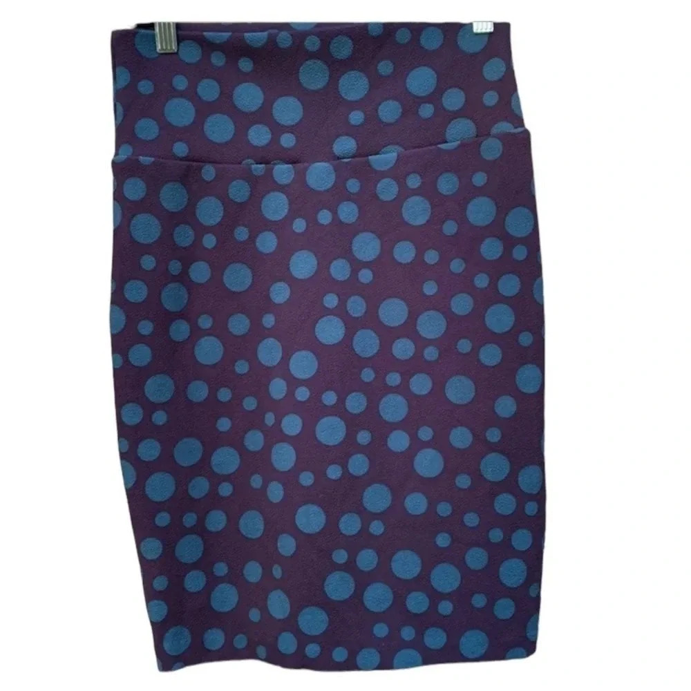 LULAROE XS pencil skirt purple with blue polka dots